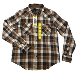 Frye Shirt Mens Medium Jacquard Flannel Almost Black‎ Plaid Button Up New